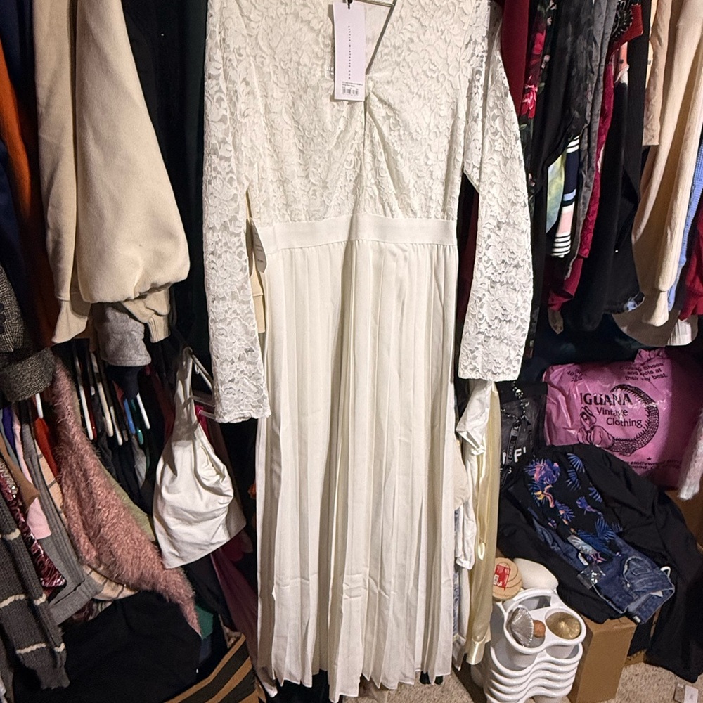 Little Mistress Ivory Lace Long Sleeve Dress